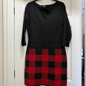 Chaps Red and Black Plaid Sweater Dress Size M